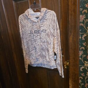 Bebe Beige Zebra Print Hoodie